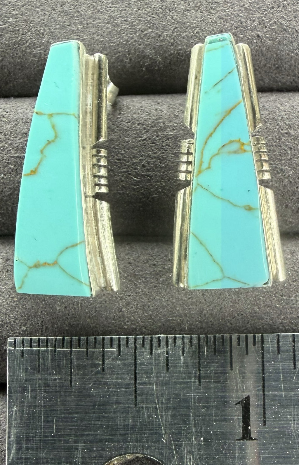 *Native American Made*  Navajo Steve Francisco Kingman Triangle Post Earrings