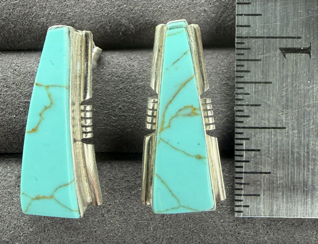 *Native American Made*  Navajo Steve Francisco Kingman Triangle Post Earrings