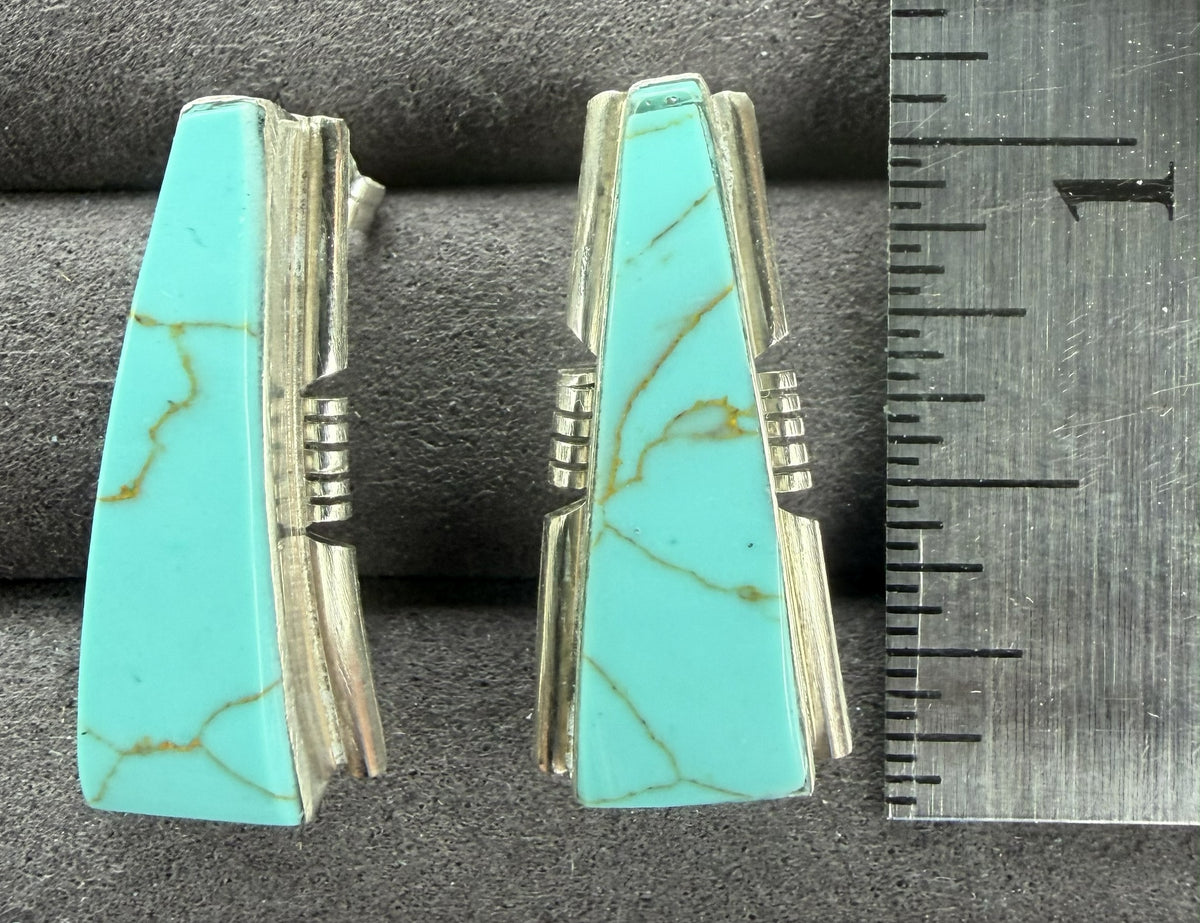 *Native American Made*  Navajo Steve Francisco Kingman Triangle Post Earrings