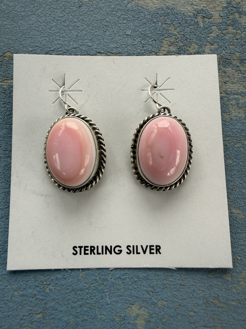 *Native American Made*  Navajo Trish Largo Pink Conch Oval Dangle Earrings