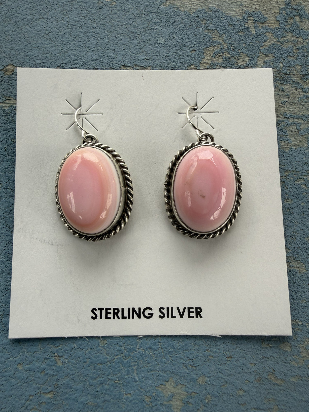 *Native American Made*  Navajo Trish Largo Pink Conch Oval Dangle Earrings