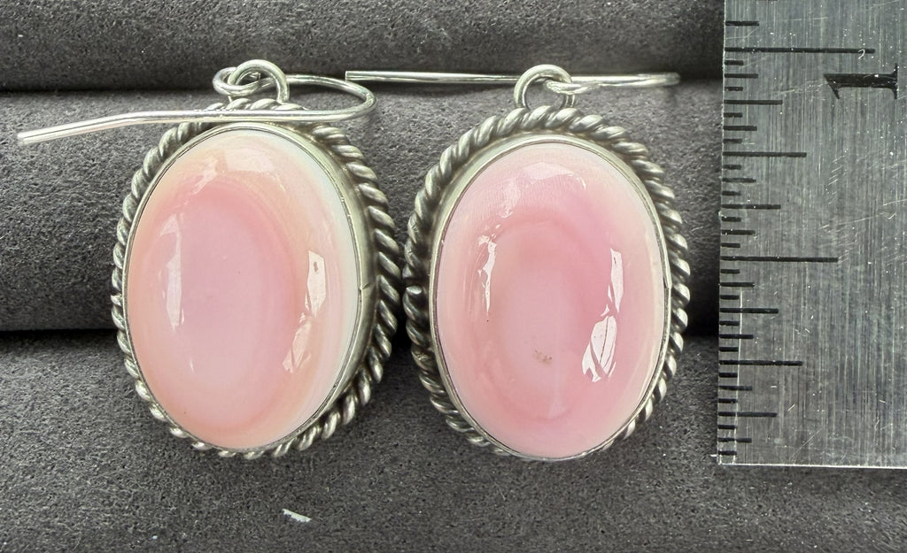 *Native American Made*  Navajo Trish Largo Pink Conch Oval Dangle Earrings