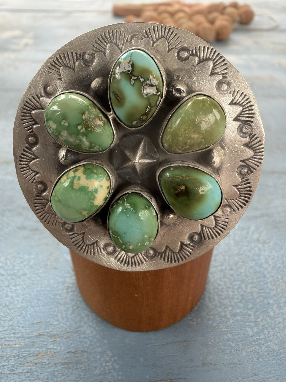 *Native American Made* Navajo Kree Johnson Sonoran Circle Cluster Adjustable Ring