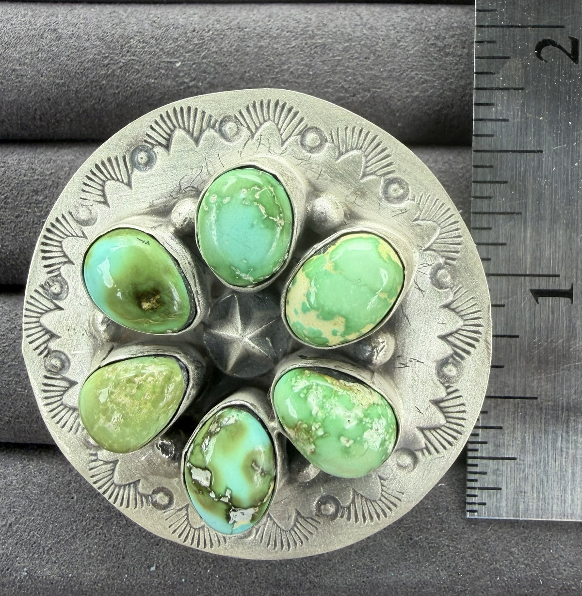 *Native American Made* Navajo Kree Johnson Sonoran Circle Cluster Adjustable Ring