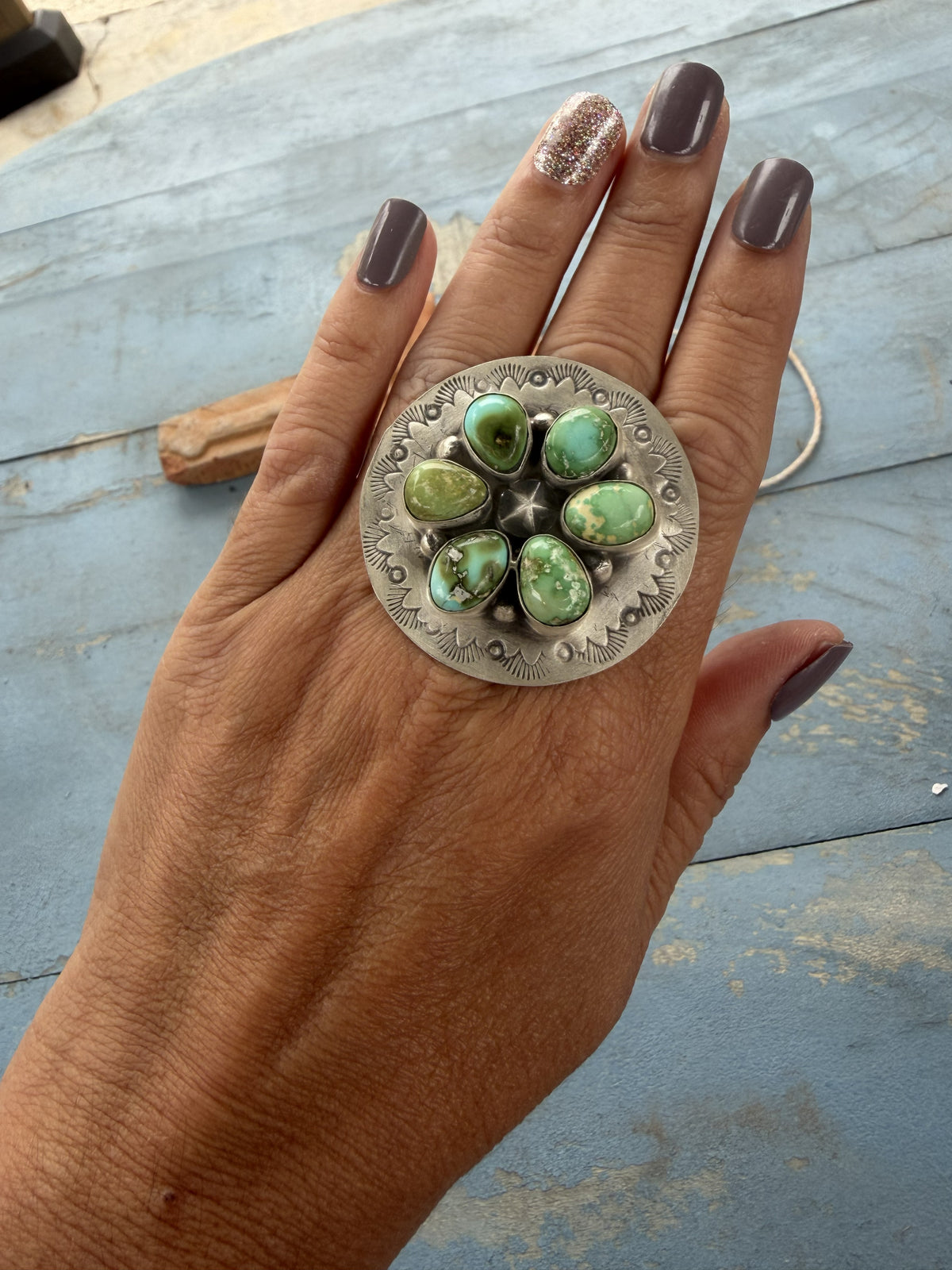 *Native American Made* Navajo Kree Johnson Sonoran Circle Cluster Adjustable Ring
