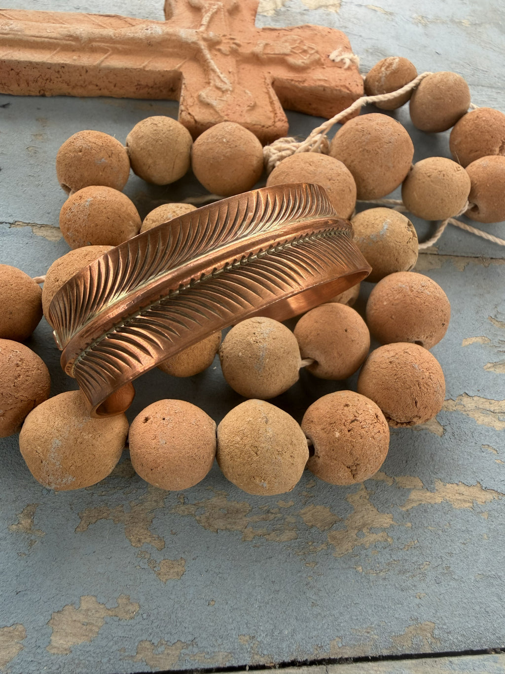 *Native American Made*  Navajo Aaron Davis Feather Copper Bracelet