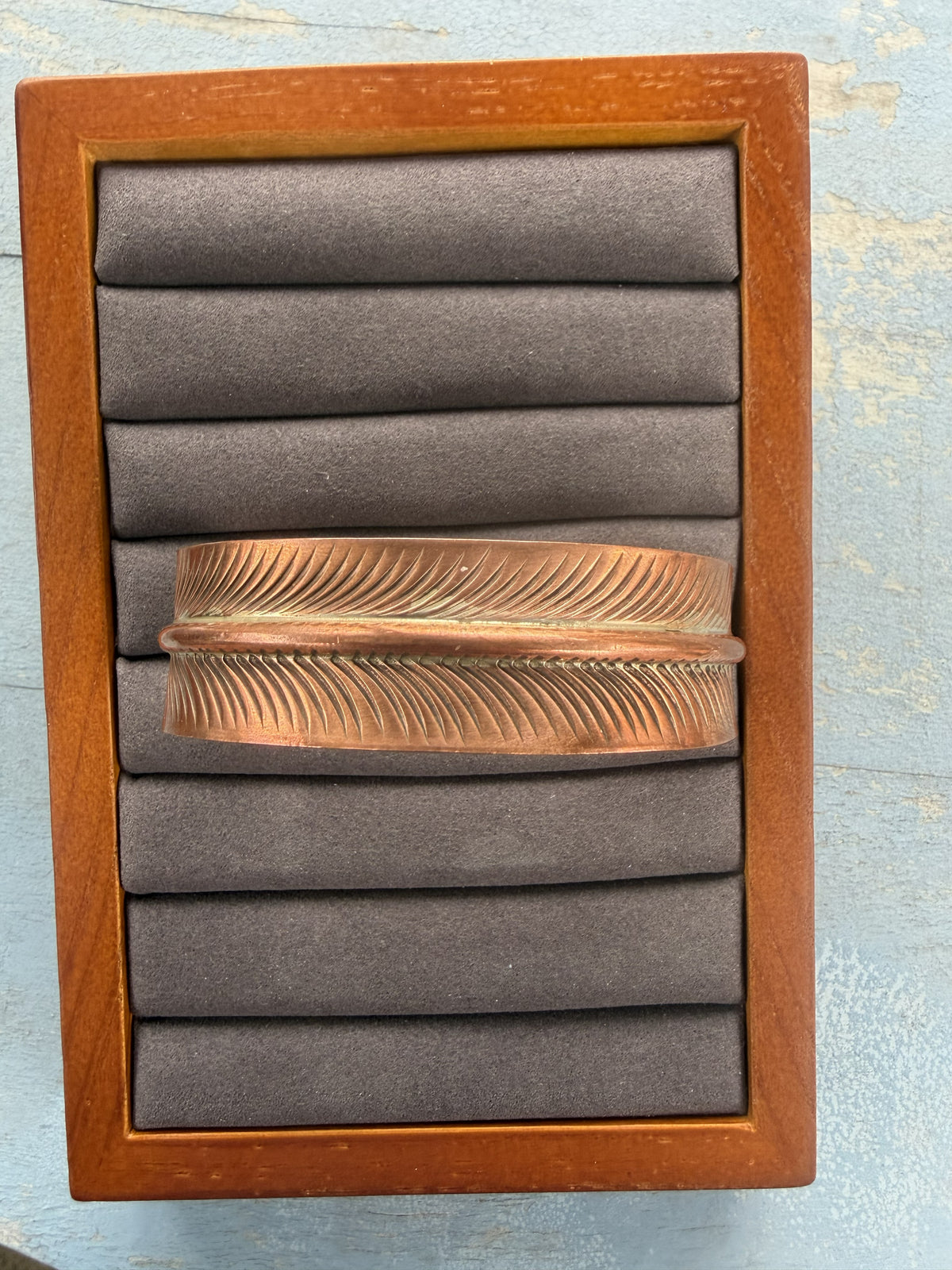 *Native American Made*  Navajo Aaron Davis Feather Copper Bracelet