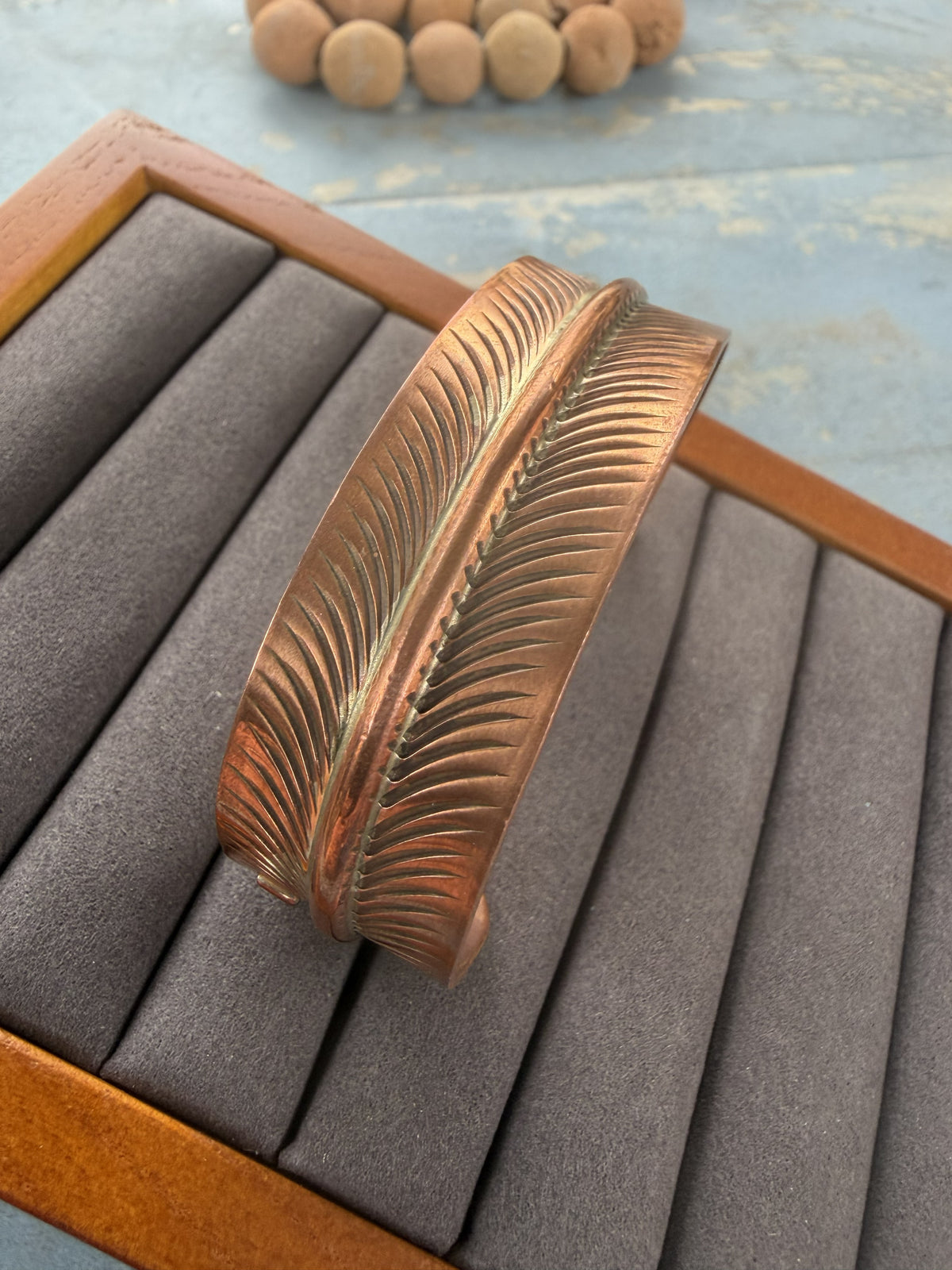 *Native American Made*  Navajo Aaron Davis Feather Copper Bracelet