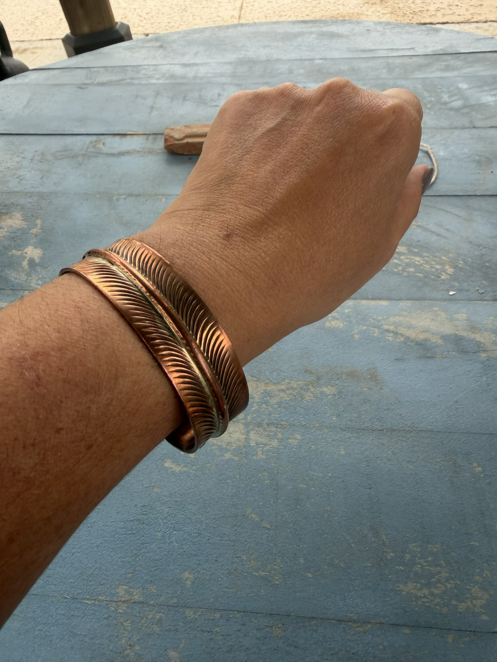 *Native American Made*  Navajo Aaron Davis Feather Copper Bracelet