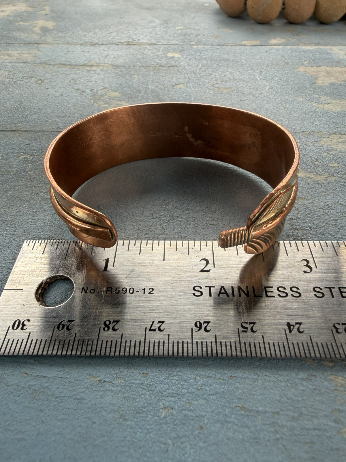 *Native American Made*  Navajo Aaron Davis Feather Copper Bracelet