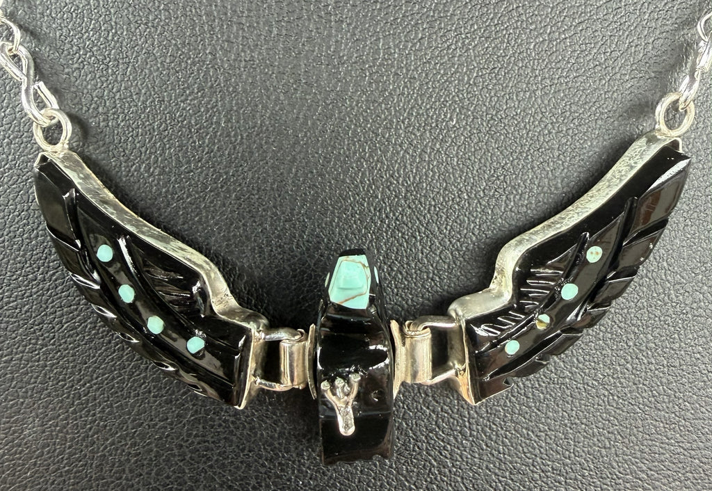 *Native American Made*  Navajo Ben Livingston Black Onyx Eagle Necklace