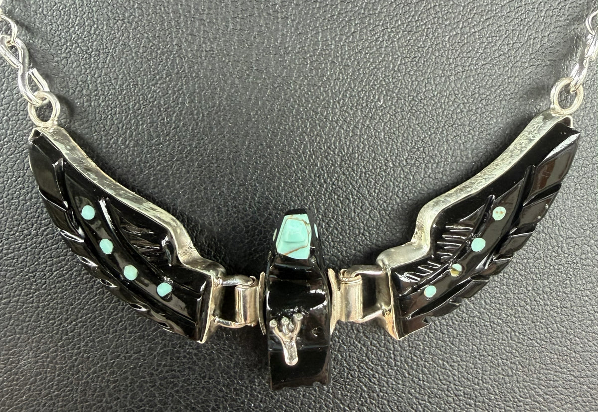 *Native American Made*  Navajo Ben Livingston Black Onyx Eagle Necklace