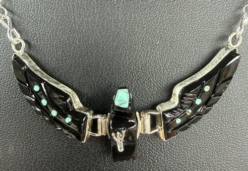 *Native American Made*  Navajo Ben Livingston Black Onyx Eagle Necklace