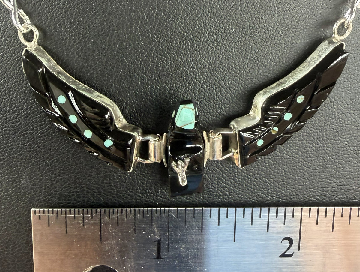 *Native American Made*  Navajo Ben Livingston Black Onyx Eagle Necklace
