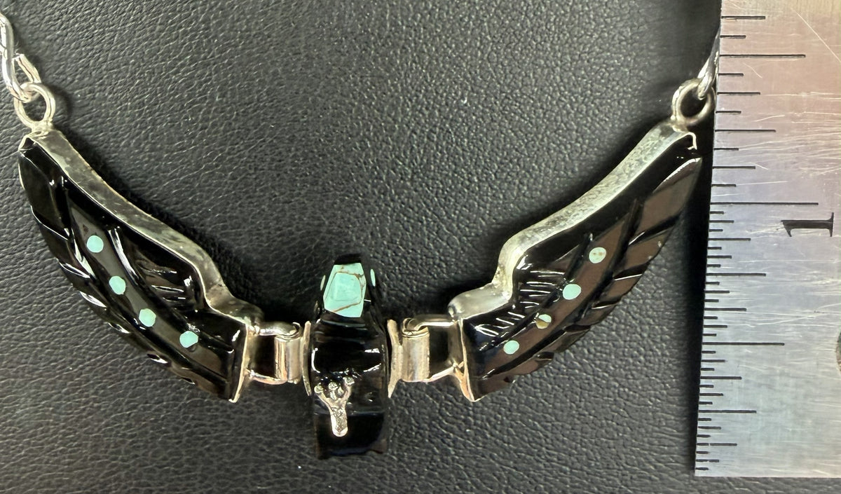 *Native American Made*  Navajo Ben Livingston Black Onyx Eagle Necklace