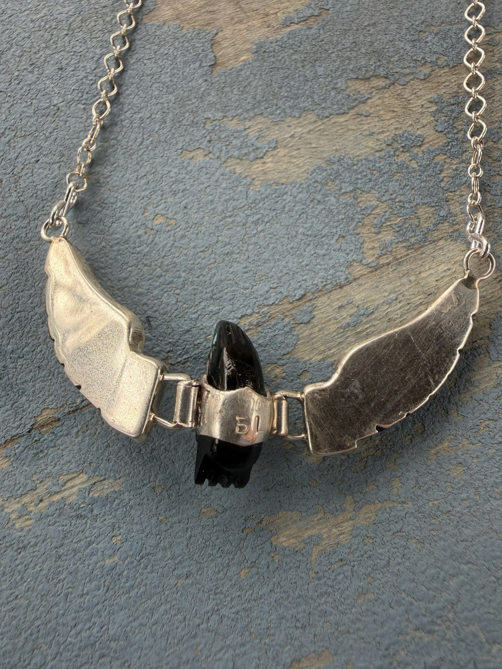 *Native American Made*  Navajo Ben Livingston Black Onyx Eagle Necklace