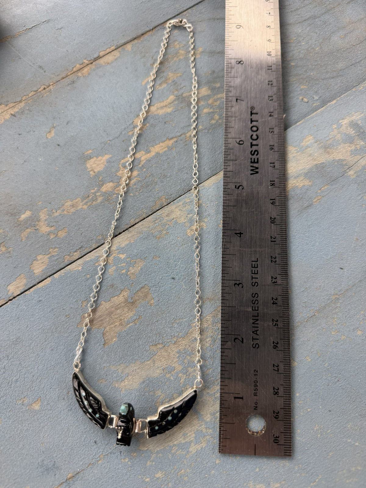 *Native American Made*  Navajo Ben Livingston Black Onyx Eagle Necklace