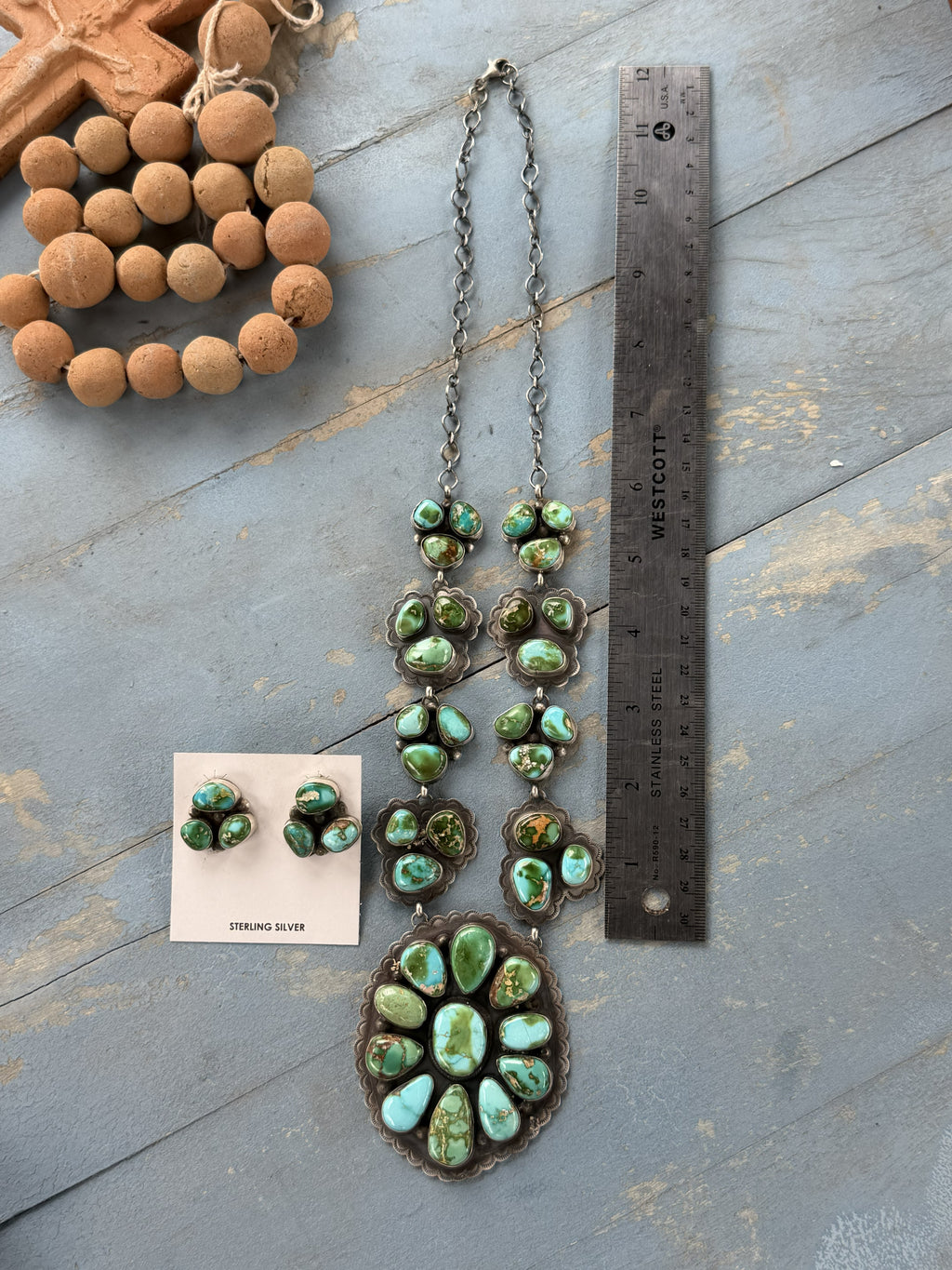 *Native American Made*  Navajo Scott Skeets Statement Sonoran Cluster Necklace with Earrings